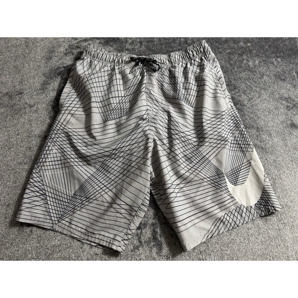 NIKE DRIFIT MENS SMALL STRETCH GRAY BLACK LINED 9" TRAINING SWIM‎ SHORTS